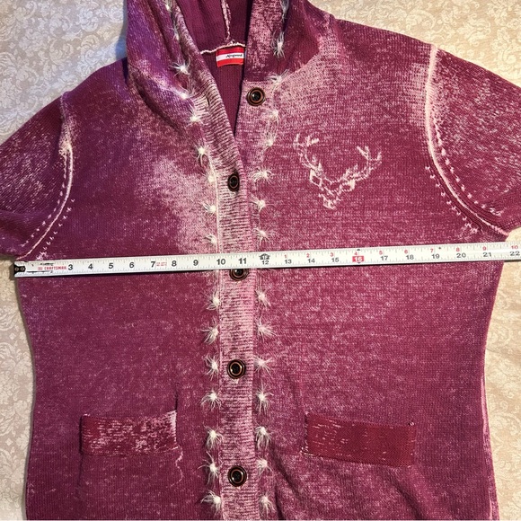 Almgwand ~Vintage Austrian Reindeer Button Front Hoodie Cardigan Sweater~ XL /16 - Picture 13 of 15